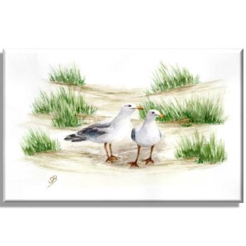 Leinwand 40 x 30 cm Keilrahmen Canvas-Leinen  Aquarell Maritim Kunst Druck Kunstdruck Dänemark Nordsee Ostsee Düne Dünen Meer Möwe Möwen Strand